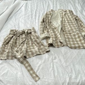 Plaid linen shorts and blazer set/co-ord. Size small.